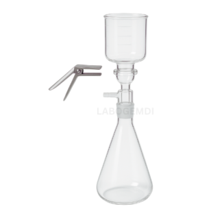 Glass Filter Assembly with Funnel, Fritted Base & Cap, Clamp 47mm and 1L Ground Joint Flask