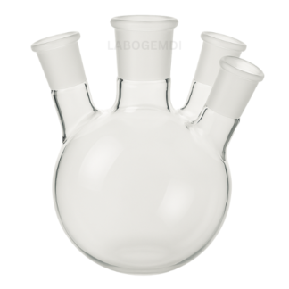 Four-Neck Round-Bottom Flask, with Center Neck and Three Angled Side Necks, with Joints
